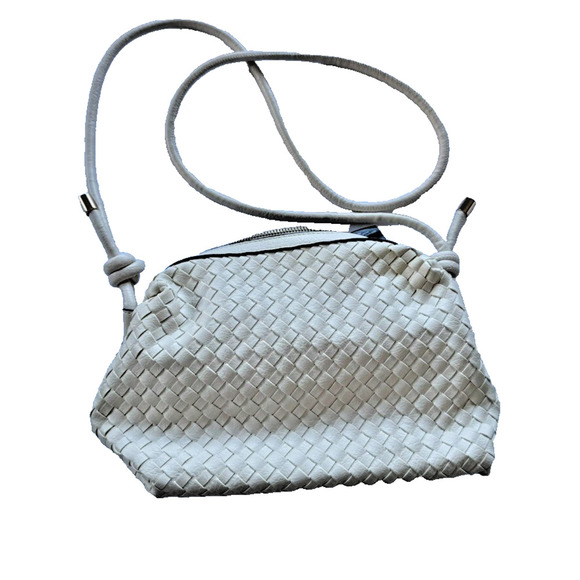 Isabelle Cream Vegan Woven Leather Slim Crossbody Shoulder Handbag - Picture 1 of 9
